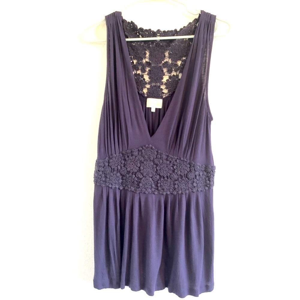 Anthropologie Floral Embroidered Navy Top